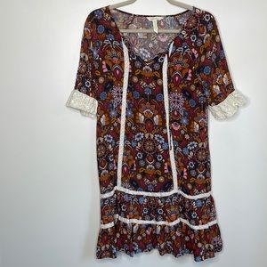 Matilda Jane Intermission Dress Size Small Boho Hippie Floral Crochet Prairie